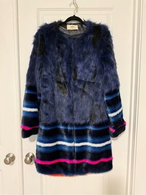 Women's UrbanCode Navy Multi-Stripe Teddy Coat with Accents